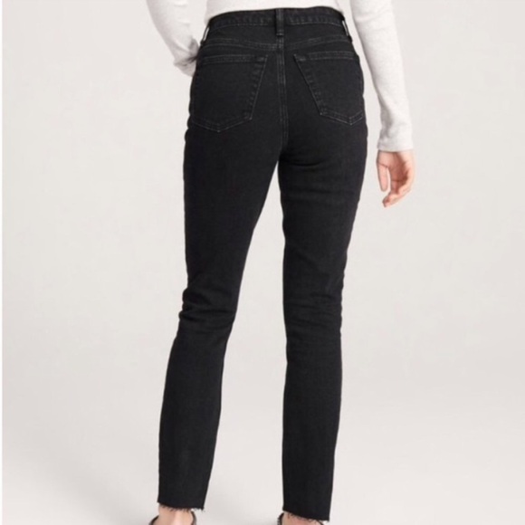 Abercrombie & Fitch Simone High Rise Slim Jeans Raw Hem Ankle Slit Black Size 30 - Picture 3 of 12